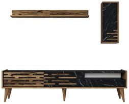 Sekcija Kalune Design Valensiya 845HCT5347, juoda sp./riešuto sp., 45 cm x 180 cm x 35 cm, 3 vnt.