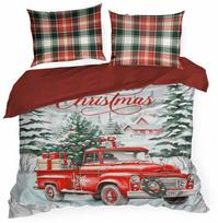 Kalėdinis patalynės užvalkalų komplektas Xmas PTT-020, raudona sp./žalia sp./pilka sp., 70 x 80 cm, 200 x 220 cm