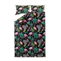 Patalynės užvalkalų komplektas Domoletti Flamingo, juoda sp./rožinė sp., 50 x 70 cm, 160 x 200 cm, 3 d.