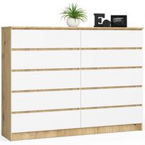 Komoda Akord K160, balta sp./artisan oak, 121 cm x 40 cm x 160 cm