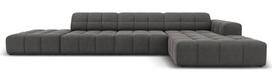 Kampinė sofa Micadoni Home Jennifer Velvet, pilka sp., dešininė, 341 x 166 cm x 70 cm