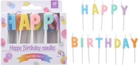 Gimtadienio žvakutė HAPPY B-DAY, įvairių spalvų, 6 cm, 13 vnt.