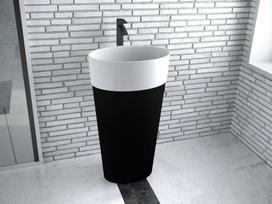 Vonios praustuvas Besco Uniqa Black&White, akmens masė, 46.5 cm x 32.5 cm x 84 cm, balta sp./juoda sp.