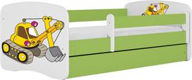 Vaikiška lova Kocot Kids Babydreams Digger, balta sp./žalia sp., 80 x 160 cm, be patalynės dėžės, be čiužinio