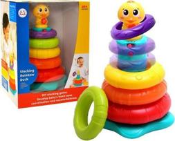 Bokštelis su žiedais Hola Stacking Rainbow Duck, įvairių spalvų