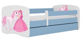 Vaikiška lova Kocot Kids Babydreams Princess&Horse, mėlyna sp., 80 x 180 cm, su patalynės dėže, su čiužiniu