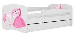 Vaikiška lova Kocot Kids Babydreams Princess&Horse, balta sp., 80 x 180 cm, be patalynės dėžės, su čiužiniu