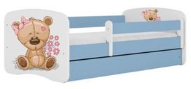 Vaikiška lova Kocot Kids Babydreams Teddybear Flowers, mėlyna sp./balta sp., 80 x 160 cm, be patalynės dėžės, su čiužiniu