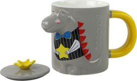 Puodelis su dangteliu Lean Toys Dinosaur, pilka sp., 0.4 l
