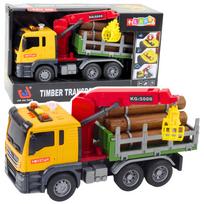 Žaislinis sunkvežimis Lean Toys Timber Transport, raudona sp./geltona sp./žalia sp.