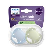 Čiulptukų rinkinys Philips Avent Ultra Soft Neutral, 0 mėn., mėlyna sp./žalia sp.