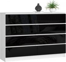 Komoda Akord Furniture Factory K140, balta sp./blizgi juoda sp., 99 cm x 138 cm x 40 cm