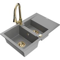 Plautuvė su virtuviniu maišytuvu Mexen Gaspar, granitas, 73.7 cm x 47.5 cm x 17.7 cm, grey+gold sp.