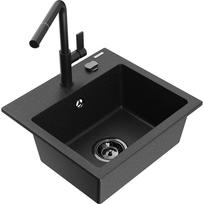 Plautuvė su virtuviniu maišytuvu Mexen Milo, granitas, 43.5 cm x 41 cm x 17.1 cm, metallic black/silver+black sp.