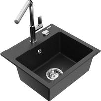 Plautuvė su virtuviniu maišytuvu Mexen Milo, granitas, 43.5 cm x 41 cm x 17.1 cm, metallic black/silver+chrome sp.