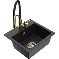 Plautuvė su virtuviniu maišytuvu Mexen Milo, granitas, 43.5 cm x 41 cm x 17.1 cm, metallic black/silver+black/gold sp.