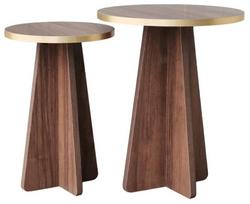 Kavos staliukų komplektas Kalune Design Mushroom 2, aukso sp./riešuto sp., 40 cm x 40 cm x 50 cm, 2 vnt.