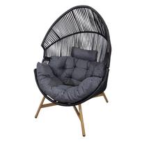 Sodo krėslas su suoleliu kojoms Besk, juoda sp./pilka sp., 100 cm x 98 cm x 142 cm