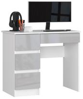 Rašomasis stalas su stalčiais Akord A-7, 90 cm x 50 cm, 77 cm, balta sp./sidabro sp.