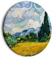 Apvali reprodukcija ant drobės Artgeist Vincent Van Gogh - A Landscape With a Yellow Field of Chrysanthemum and a Cypress Tree, 60 cm x 60 cm