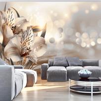 Fototapetas Artgeist Creamy Motif - Lily Flowers In Morning Glow On Striped Background SFT692, 70 cm x 100 cm