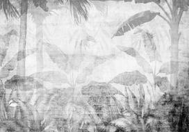 Fototapetas Artgeist Vanishing Jungle - Landscape Of Exotic Trees And Leaves In Grey Tones, 280 cm x 392 cm