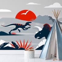 Fototapetas Artgeist Last Dinosaurs With Red - Abstract Landscape For A Room, 210 cm x 300 cm