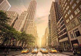 Fototapetas Artgeist In The Shadow Of Skyscrapers - New York With Pedestrians And Taxi Cars 5XLNEW010596, 315 cm x 315 cm