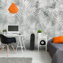 Fototapetas Artgeist Minimalist Landscape - Nature Motif With Grey Exotic Leaves, 280 cm x 280 cm