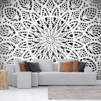 Fototapetas Artgeist Orient - White Geometric Composition In The Type Of Mandala On A Black Background, 70 cm x 100 cm