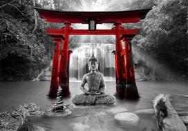 Fototapetas Artgeist Buddha Smile (Red) 4XLFT1769SAM, 280 cm x 392 cm