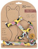 Kačių petnešos su pavadėliu Amiplay BeHappy, 150 cm x 15 mm, geltona sp./įvairių spalvų