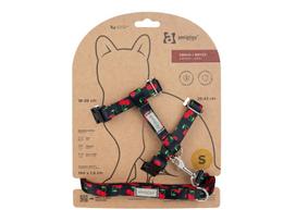 Kačių petnešos su pavadėliu Amiplay BeHappy, 150 cm x 210 - 310 mm, juoda sp./raudona sp.