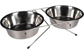Stovas su dubenėliais šuniui Flamingo Arjun, 5 l, 53 cm x 25 cm x 10 cm, sidabro sp.