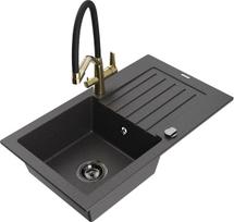 Plautuvė su virtuviniu maišytuvu Mexen Pablo Duo, granitas, 75.2 cm x 43.6 cm x 16.1 cm, black granite col.