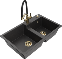 Plautuvė su virtuviniu maišytuvu Mexen Tomas Duo, granitas, 80 cm x 50 cm x 19 cm, black granite col.