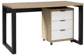 Rašomasis stalas su stalčiais ADRK Maro I, 135 cm x 65 cm, 75.2 cm, ąžuolo sp./balta sp./juoda sp.