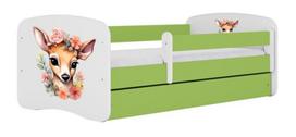 Vaikiška lova Kocot Kids Bambi, balta sp./žalia sp., 80 x 180 cm, be patalynės dėžės, su čiužiniu