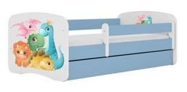 Vaikiška lova Kocot Kids Tiny Dinos, mėlyna sp./balta sp., 70 x 140 cm, be patalynės dėžės, be čiužinio