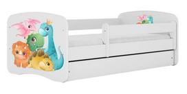 Vaikiška lova Kocot Kids Tiny Dinos, balta sp., 70 x 140 cm, be patalynės dėžės, be čiužinio
