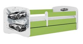 Vaikiška lova Kocot Kids Sports Car, balta sp./žalia sp., 80 x 160 cm, su patalynės dėže, su čiužiniu