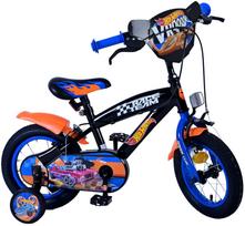 Vaikiškas dviratukas su papildomais ratukais Volare Hot Wheels 31257-SAFW, mėlyna sp./juoda sp./oranžinė sp., 12"