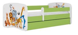 Vaikiška lova Kocot Kids Animals, balta sp./žalia sp., 70 x 140 cm, su patalynės dėže, su čiužiniu