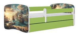 Vaikiška lova Kocot Kids Ship, balta sp./žalia sp., 80 x 180 cm, su patalynės dėže, be čiužinio