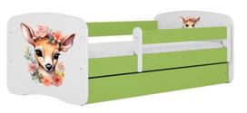Vaikiška lova Kocot Kids Bambi, balta sp./žalia sp., 80 x 180 cm, su patalynės dėže, be čiužinio