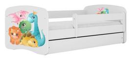 Vaikiška lova Kocot Kids Tiny Dinos, balta sp., 70 x 140 cm, su patalynės dėže, su čiužiniu