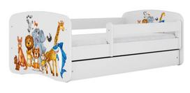 Vaikiška lova Kocot Kids Animals, balta sp., 70 x 140 cm, be patalynės dėžės, su čiužiniu
