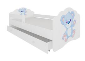 Vaikiška lova Ahojbaby Casimo Blue Bear, balta sp., 70 x 140 cm, su patalynės dėže, su čiužiniu