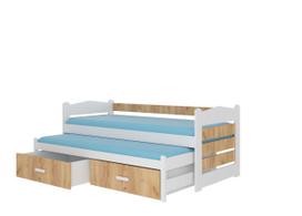 Vaikiška lova su ištraukiama papildoma lova ADRK Tiarro, balta sp./auksinis ąžuolas sp., 90 x 200 cm, su patalynės dėže, su čiužiniu