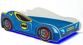 Vaikiška lova ADRK LED Batcar, mėlyna sp., 70 x 140 cm, be patalynės dėžės, su čiužiniu